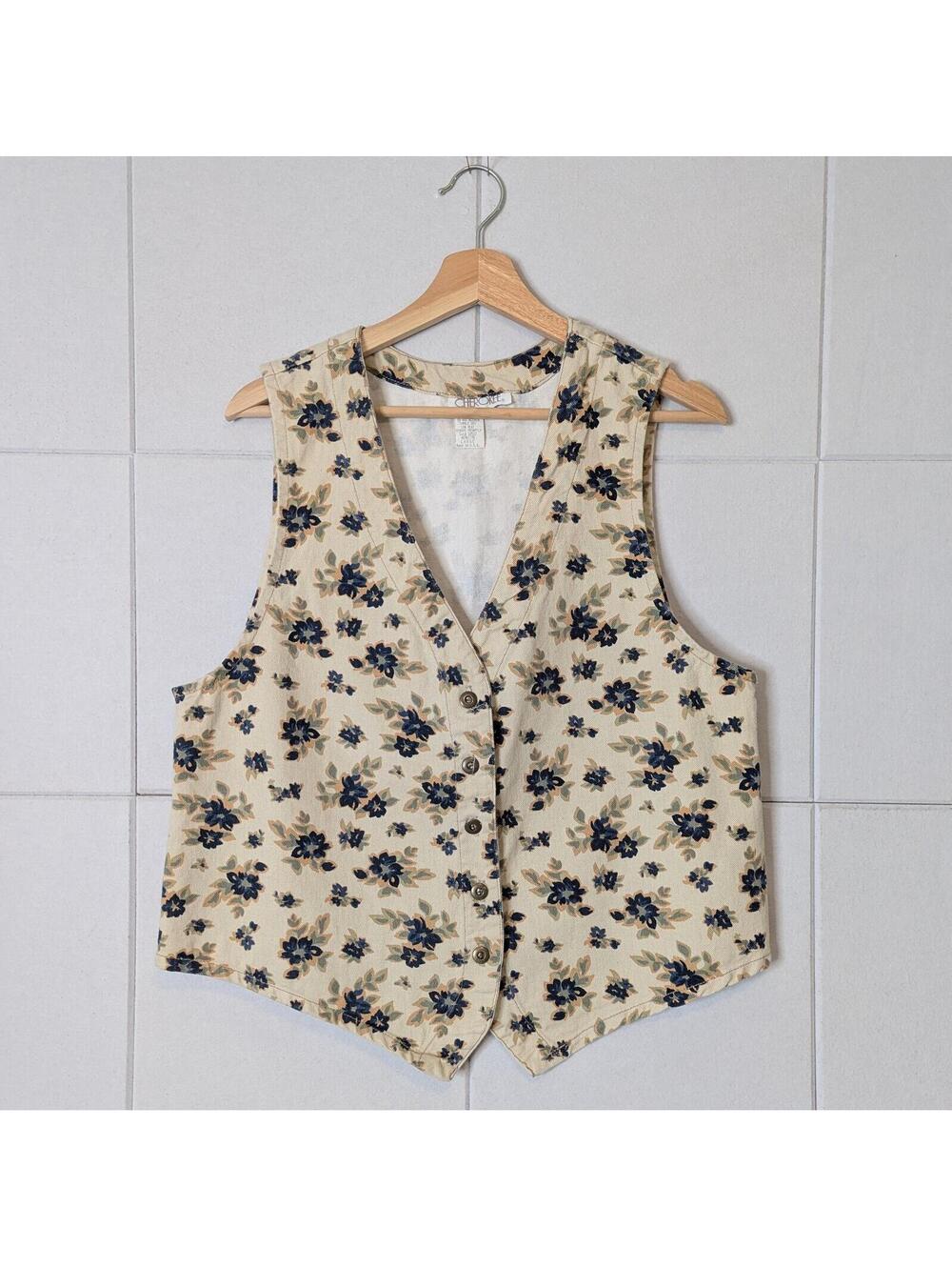 Vintage 90s cotton denim cottagecore vest top